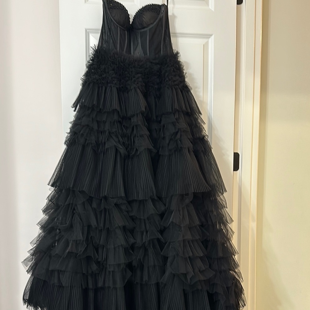 Jovani Black Tiered Ruffled Gown